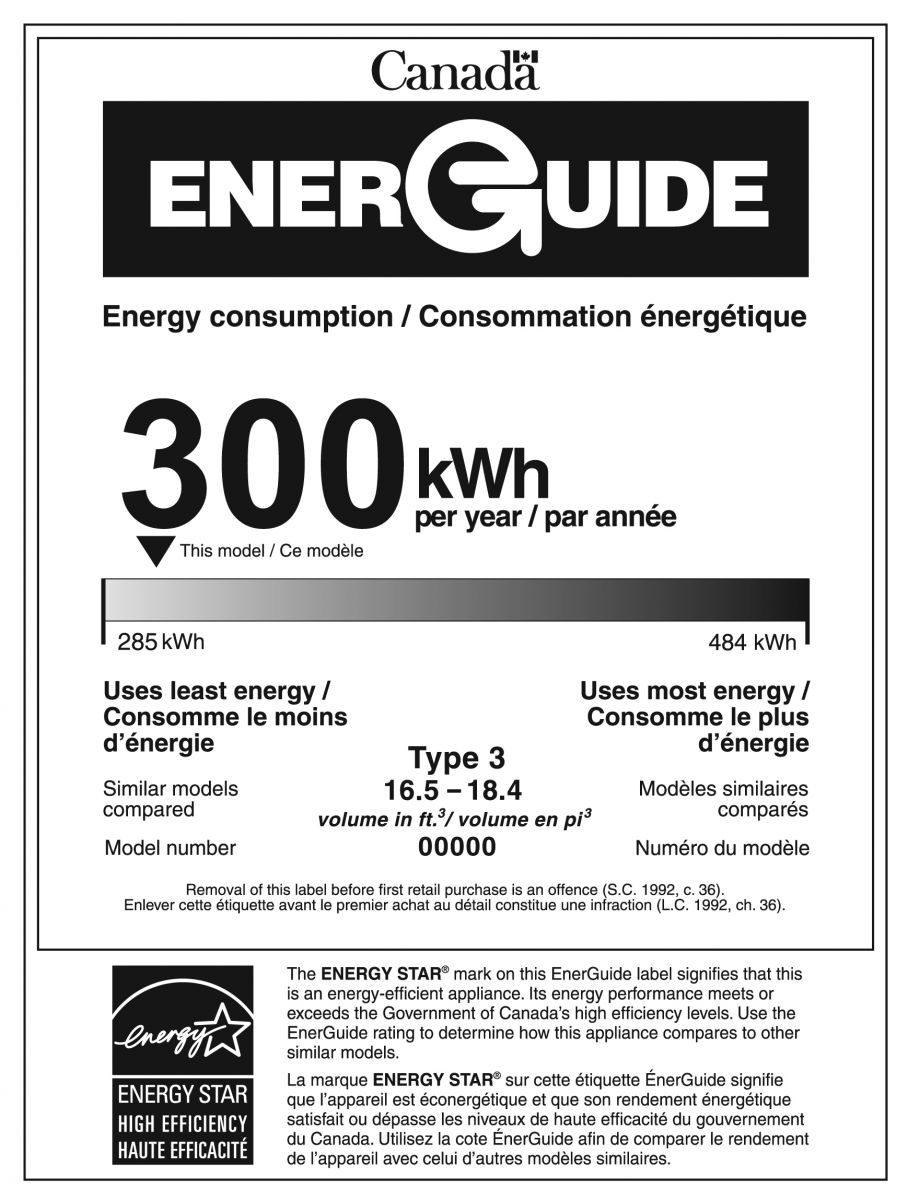 Canada EnerGuide Label for Refrigerators