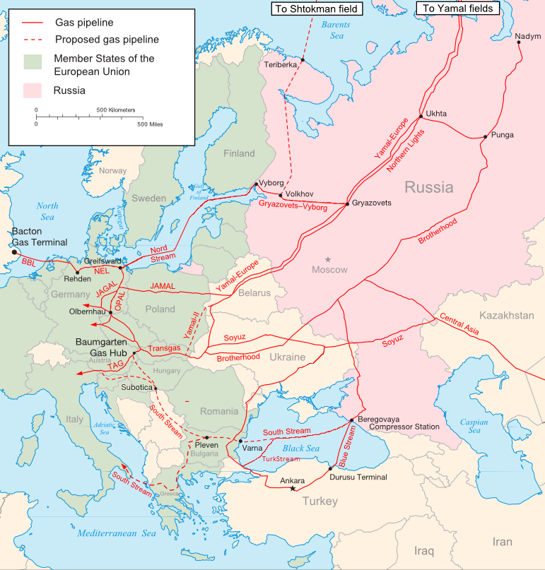 Russian Natural Gas Pipelines to Europe