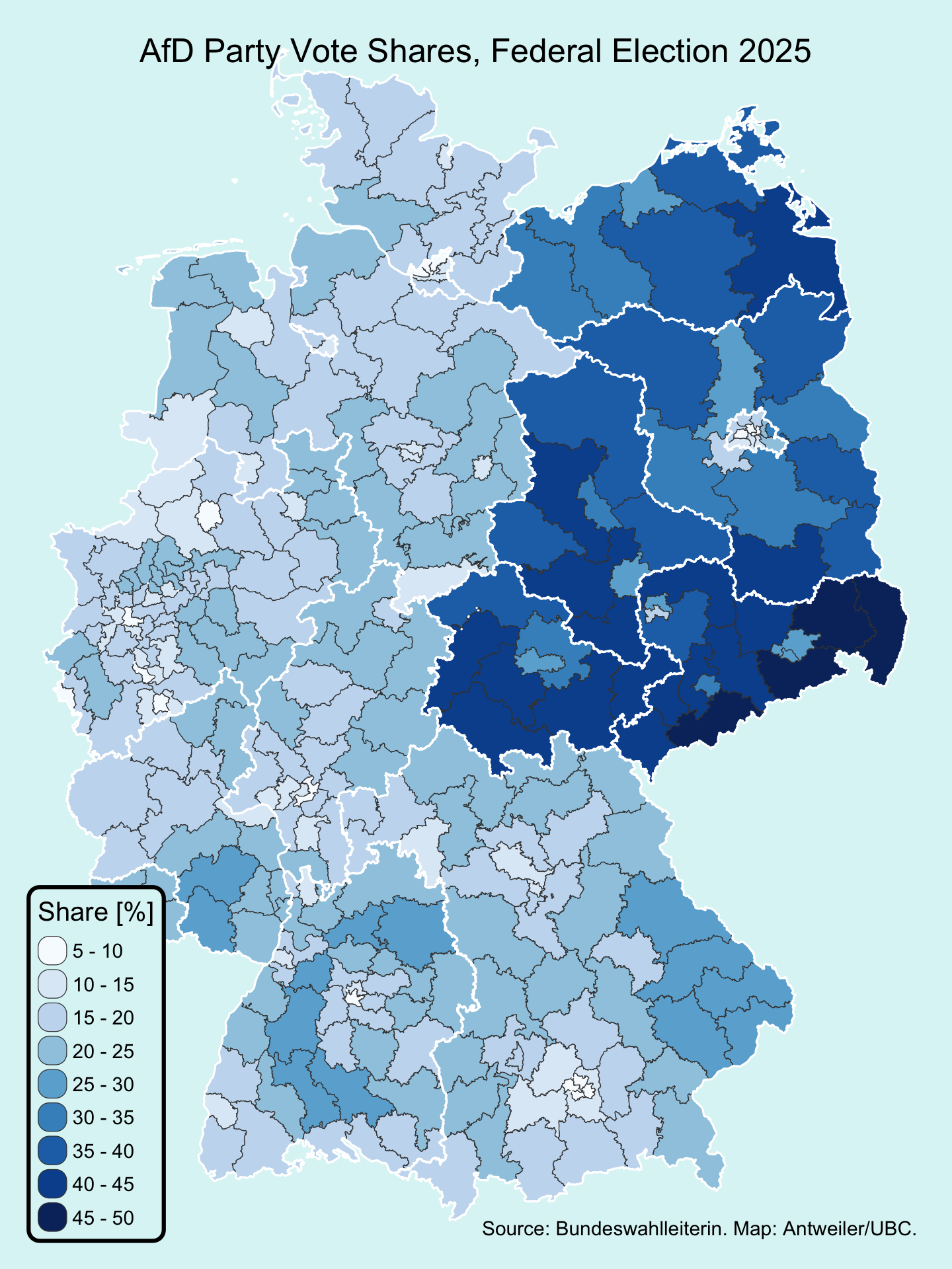 Germany, Federal Election 2025, Vote Share of Far-Right AfD Party