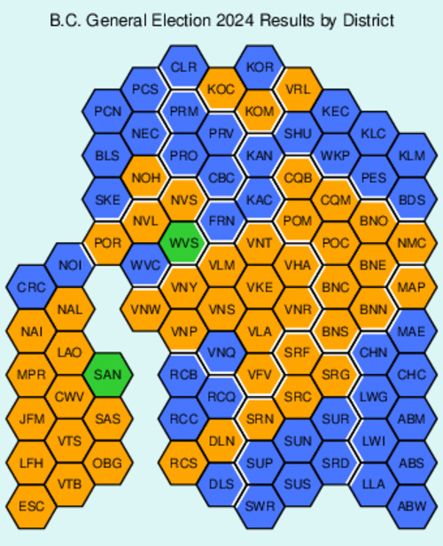 BC Election 2024 Cartogram: Winner