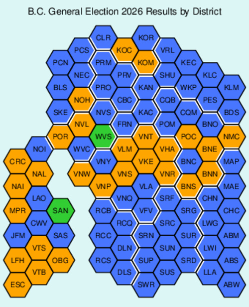 BC Election 2026 Cartogram: Winner